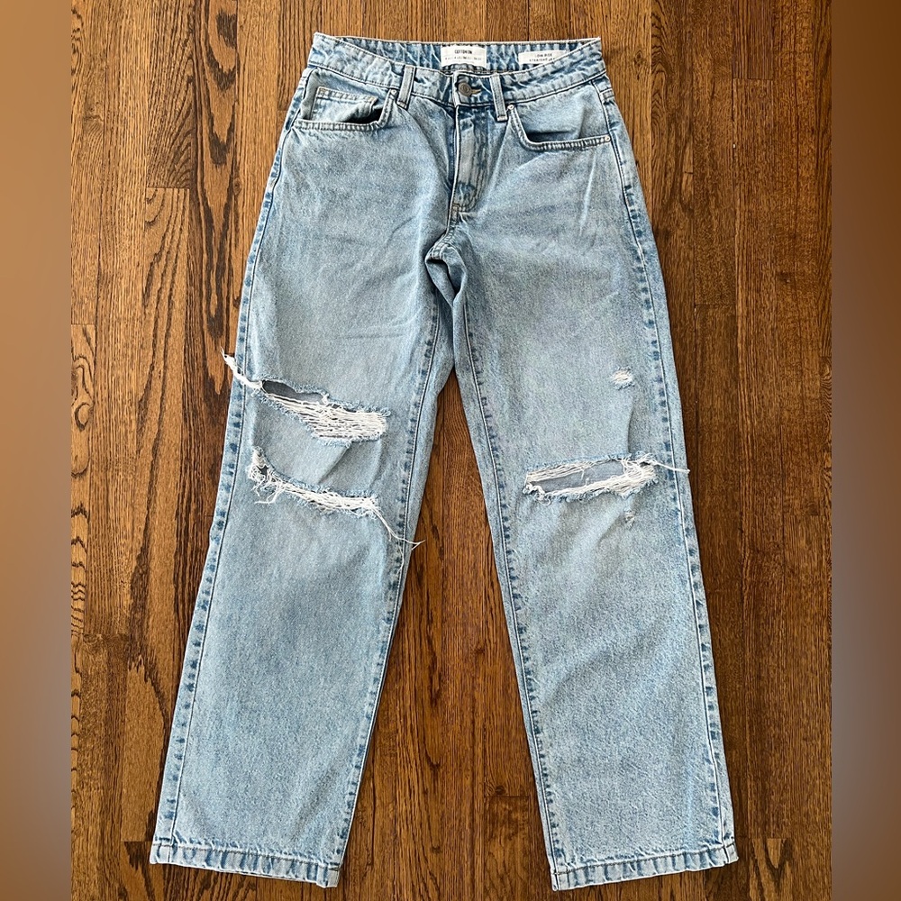 Cotton On Light Blue Distressed Straight Leg Jeans